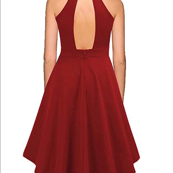 Cocktail High Low Halter Top Red Dress - Picture 3 of 4
